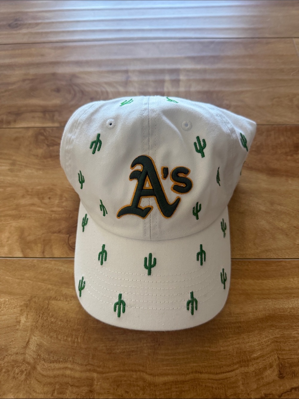 Oakland A's White Baseball Cap with Green Cactus Embroidery - Confetti Hat